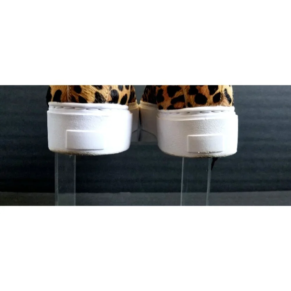 NATALY MENDEZ Brown Leopard Sneakers Sz 37 7 Lace Up Leather Calf Hair - Picture 14 of 15